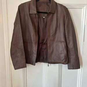 Classic chocolate brown leather jacket